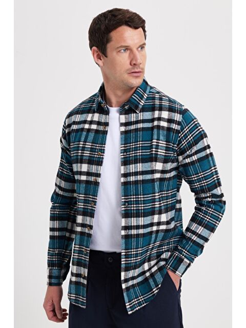 TUDORS Erkek Slim Fit Dar Kesim Kareli Kışlık Oduncu Gömlek - S000519916-20019