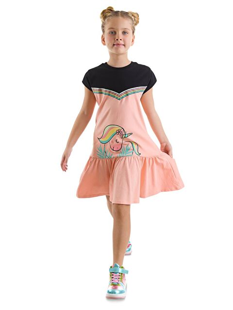 Denokids Çiçekli  Kız Çocuk Somon  Elbise - S000147963-20024