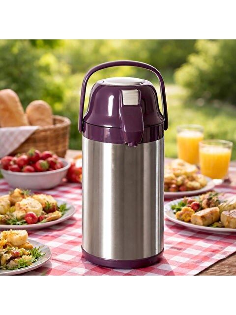 Cooker 2008-2 Çift Kat Paslanmaz Çelik Termos Çay Termosu Su Termosu 3,5lt Lila - S000514422-17878