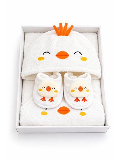 Verona Tarz Unisex Hayvan Figürlü Bebek Bornoz Havlu Seti Yenidoğan Hediyelik Kutulu 0-24ay Pamuklu 3lü Takım - S000514423-20008