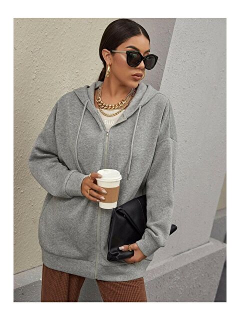 Trendseninle Kadın Gri Fermuarlı Sweatshirt - S000109538-20600