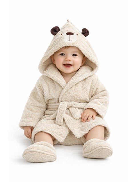 Verona Tarz Unisex Hayvan Figürlü Bebek Bornoz Havlu Seti Yenidoğan Hediyelik Kutulu 0-24ay Pamuklu 3lü Takım - S000514423-17365