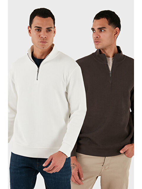Buratti Pamuklu Regular Fit Yarım Fermuarlı Dik Yaka 2'li Paket Sweat 5905716S2 - S000463617-37264