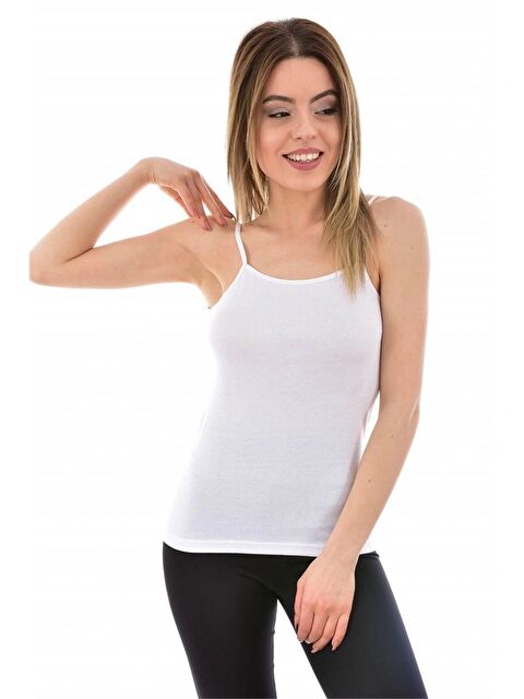Tutku 6'lı Kadın Beyaz Pamuklu Elastan İp Askılı Atlet - S000229048-20063
