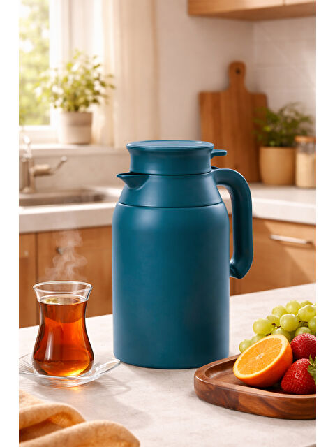Porsima Cooker 2089-1 2 Litre Çift Kat Paslanmaz Çelik Termos Çay Termosu Su Termosu Mavi - S000514430-17234