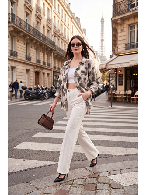 Lela Modal Karışımlı Desenli Uzun Kollu Kadın Gömlek 6835040