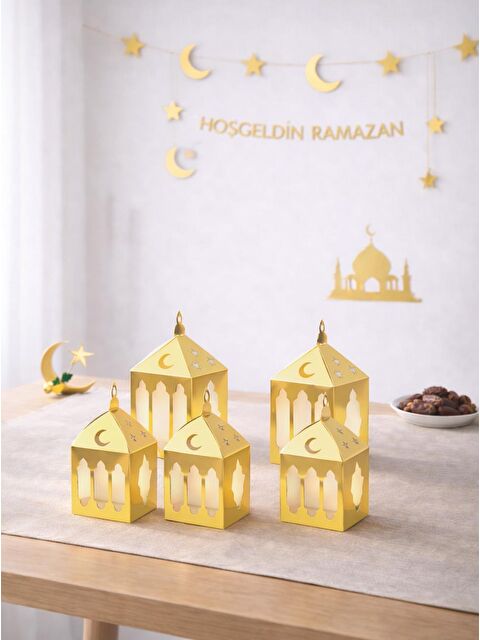 Parti Adresi Ramazan Ayı Temalı Kağıt Masa Üstü Dekor Süs Altın 5'li - S000514439-20076