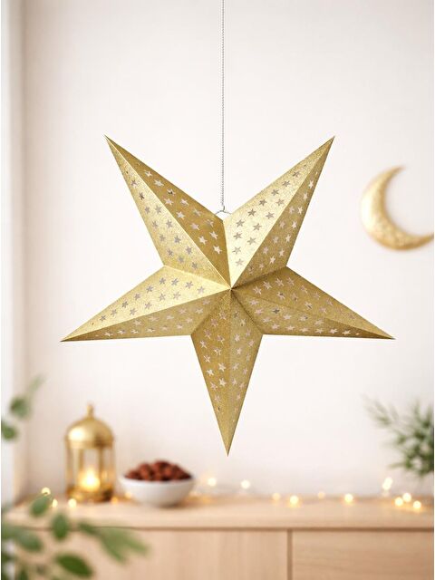 Parti Adresi Ramazan Temalı Katlanabilir Gold Yıldız Süs – Asılabilir Dekoratif Tavan Süsü 45 cm - S000514440-20076