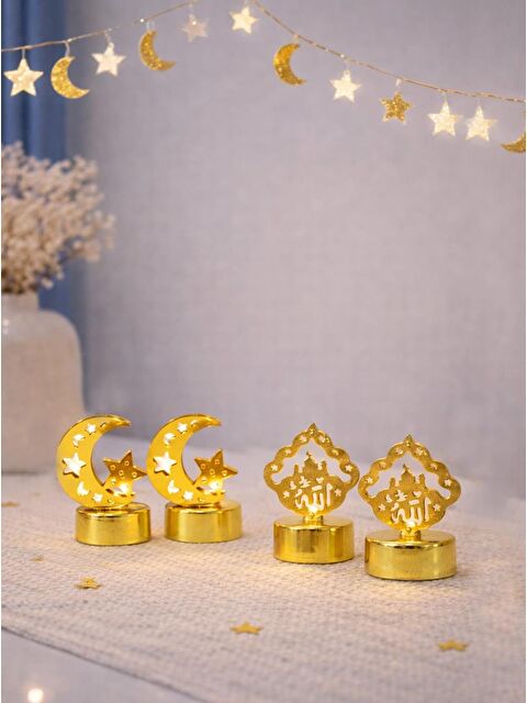 Parti Adresi Ramazan Temalı Mini Led Mum Karışık Figürlü Masaüstü Dekoru Gold 10 cm 4'lü - S000514442-20076