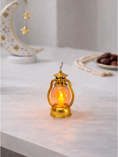 Parti Adresi Ramazan Dekoratif Mini Kandil  – Asılabilir Gaz Lambası Figürlü Pilli LED Işık Altın 10 cm - S000514448-20076