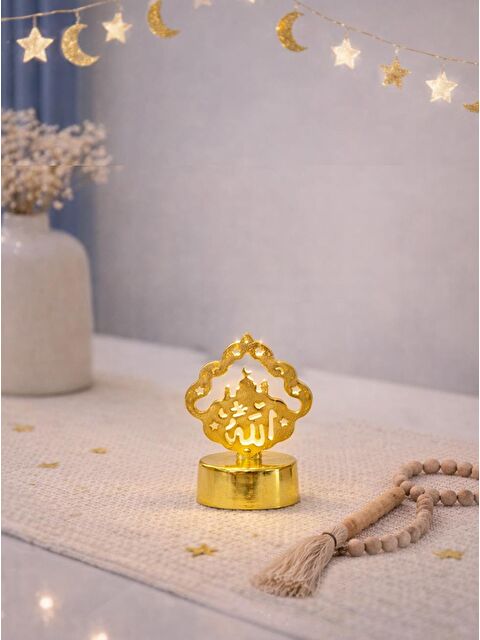 Parti Adresi Ramazan Temalı Allah Yazılı Mini Led Mum Masaüstü Dekoru Gold 7 cm - S000514447-20076