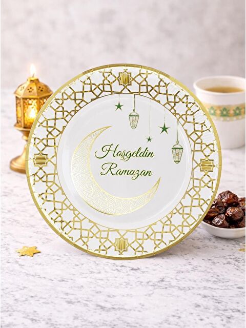 Parti Adresi Hoşgeldin Ramazan Altın Detaylı Baskılı Karton Tabak 8'li - S000514453-20063