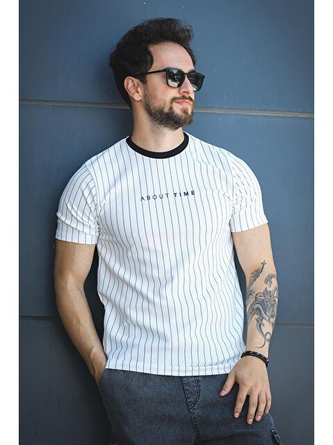 Oksit About Baskılı Çizgili Bisiklet Yaka Slim Fit Erkek Tshirt - S000437422-20063