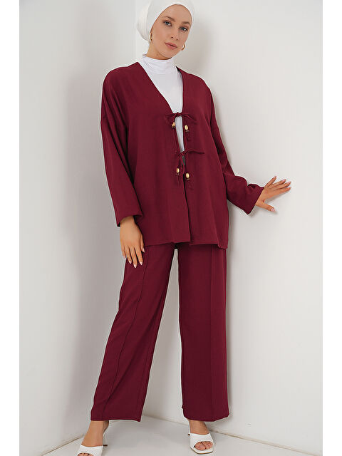 Bigdart Kadın Keten Kimono İkili Takım 6727 - Bordo - S000377828-19951
