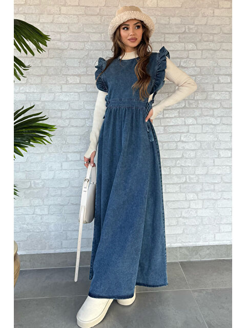 Gülseli Bel Bağlamalı Jean Elbise - S000308609-17234