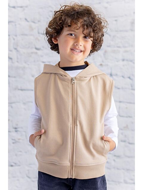 ZEYLAND Unisex Çocuk Basic Kapüşonlu Yelek   Bej - S000316602-19928