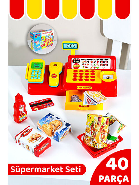 Meleni Toys 40 Parça Yazar Kasa Alışveriş Seti - Aksesuarlı Market Seti Eğitici Öğretici Oyuncak
