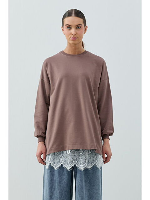 Remsa Dantel Detay Etek İçlikli Loly Sweat 1793 Kahverengi - S000529265-19413