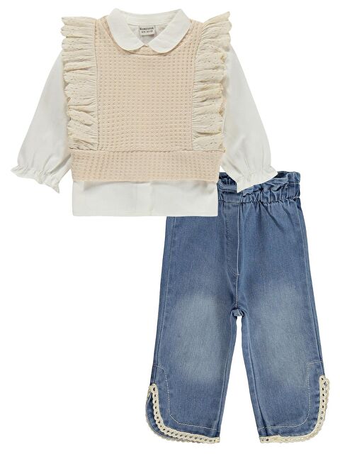 Kumru Fırfır Süeterli 3 Lü Jean 6-18 Ay Takım - Bej 6-9 Ay - S000512620-19966