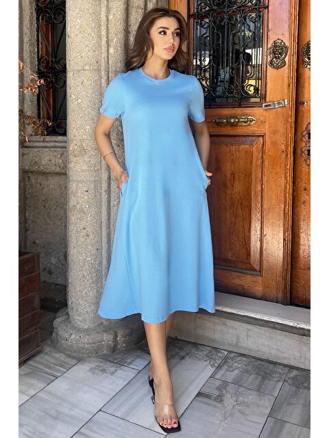 Gülseli Bisiklet Yaka Cep Detaylı Kısa Kol Elbise - S000299556-17437