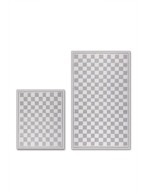 Bluenity Puantiye Doğal Pamuklu 2'li Banyo Paspas Seti 60X100+50X60 CM - GRİ - S000434005-20600