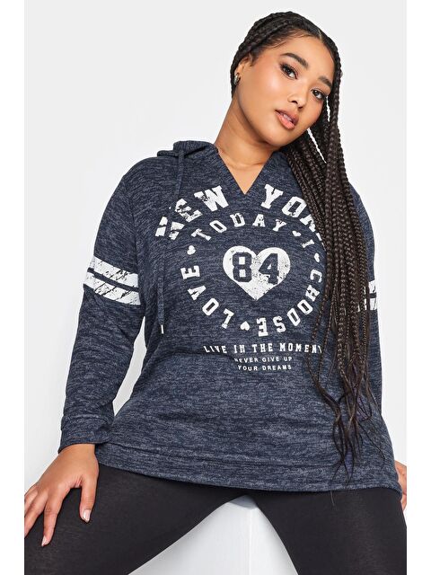 Stil Diva Büyük Beden Baskılı Kapüşonlu Uzun Kollu Sweatshirt 302596 - S000136797-29666