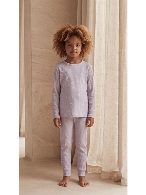 Katia And Bony Kız Çocuk Çiçek Desenli Pijama Takımı Mor