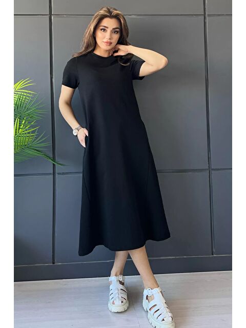 Gülseli Bisiklet Yaka Cep Detaylı Kısa Kol Elbise - S000299556-19351