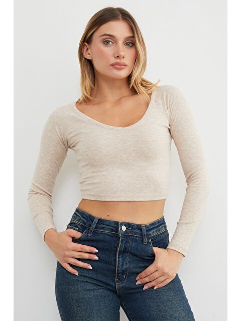 Fullamoda V Yaka Uzun Kol Crop Bluz - S000450116-19928