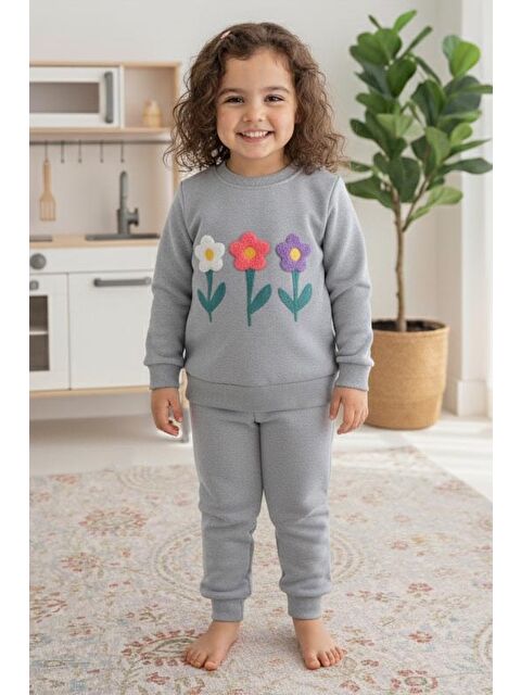 Tofisa Kız Çocuk Gri Nakışlı İki İplik İkili Takım - 27972-GRI - S000468359-20600