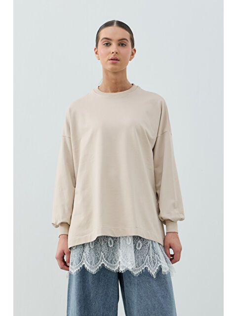 Remsa Dantel Detay Etek İçlikli Loly Sweat 1793 Bej - S000529265-19928