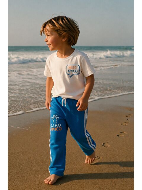 Monila Erkek Çocuk Baskılı Pamuklu Bisiklet Yaka Altüst Takım