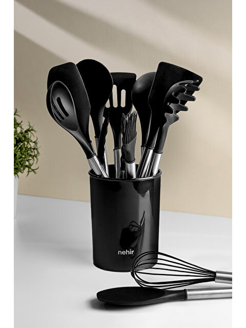 Nehir Raven Siyah Paslanmaz Çelik Silikon 12 Parça Servis Takımı - S000518527-19351