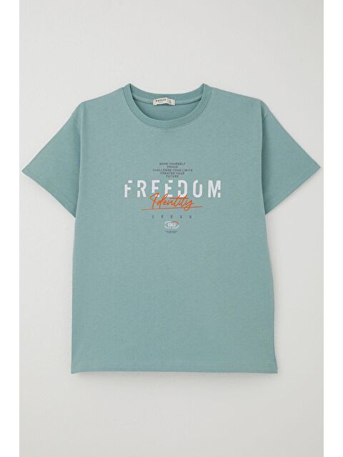 Breeze Erkek Çocuk Tişört Yazı Baskılı Su Yeşili (5-10 Yaş) - S000383783-20054