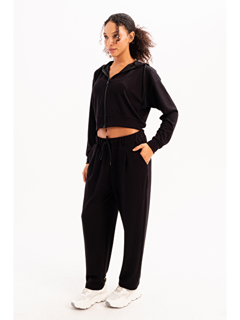 JUSTEVER Oversize Eşofman Altı Pantolon Fit Beli Lastikli Cepli Rahat Kesim Kadın Flex Siyah - S000386669-19351