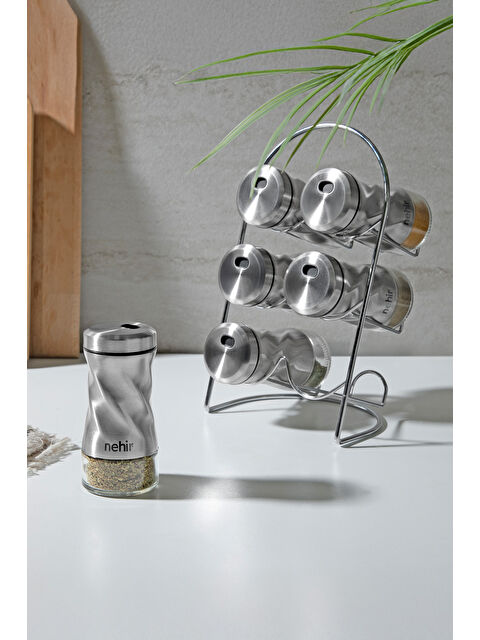 Nehir Burgulu Standlı 6 Parça Paslanmaz Çelik Baharatlık Seti - S000518538-18105
