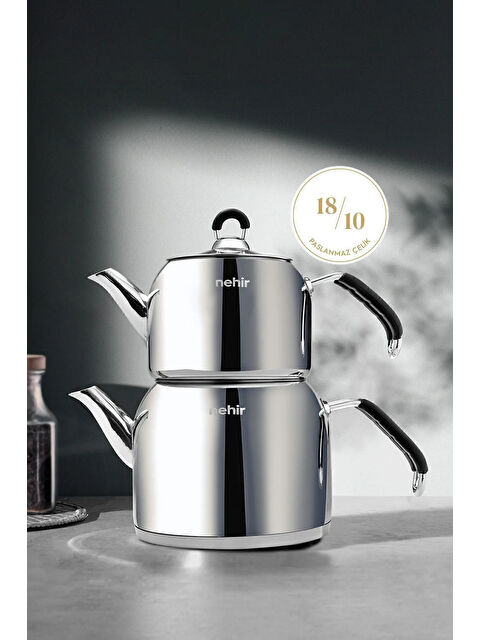 Nehir Modern Mini Küçük Boy 0.8-1.6 Lt. Paslanmaz Çelik Çaydanlık Takımı - S000518540-18105