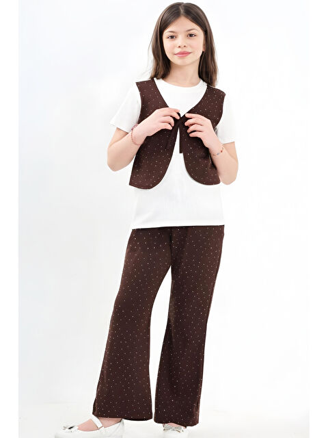 Modanino Kız Çocuk Taş Süslemeli ve Yelek Detaylı Alt -Üst Takım 7-12 Yaş 12572