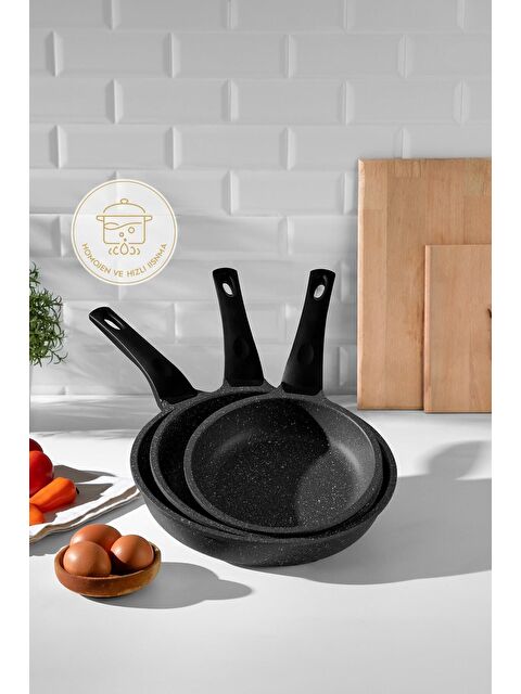 Nehir Siyah 3 Parça Alüminyum Döküm Granit Tava Takımı - S000518545-19351