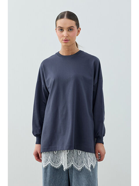 Remsa Dantel Detay Etek İçlikli Loly Sweat 1793 İndigo - S000529265-23093