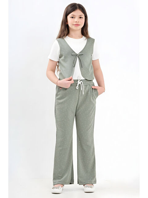 Modanino Kız Çocuk Taş Süslemeli ve Yelek Detaylı Alt -Üst Takım 7-12 Yaş 12572