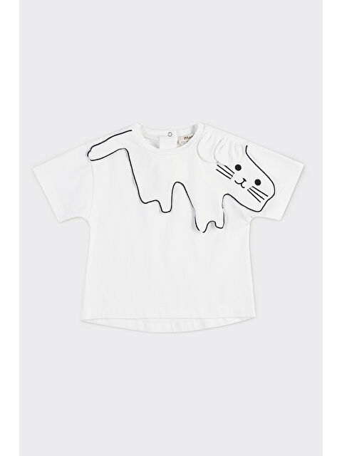 Panço Kız Bebek Nakışlı Yaka Detaylı Ekru Tişört - S000524749-19965