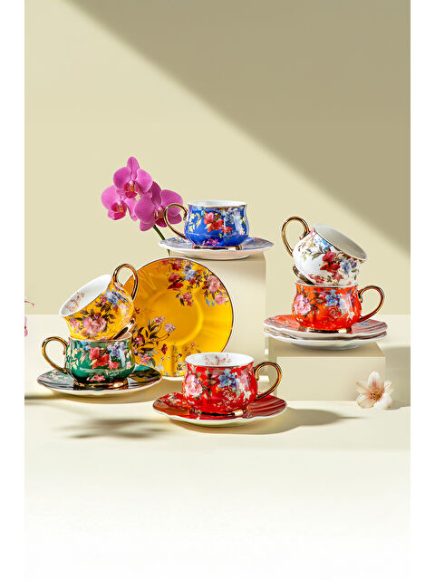 Nehir Rossella 6 Kişilik 12 Parça Porselen Çay Fincan Takımı - S000518554-60