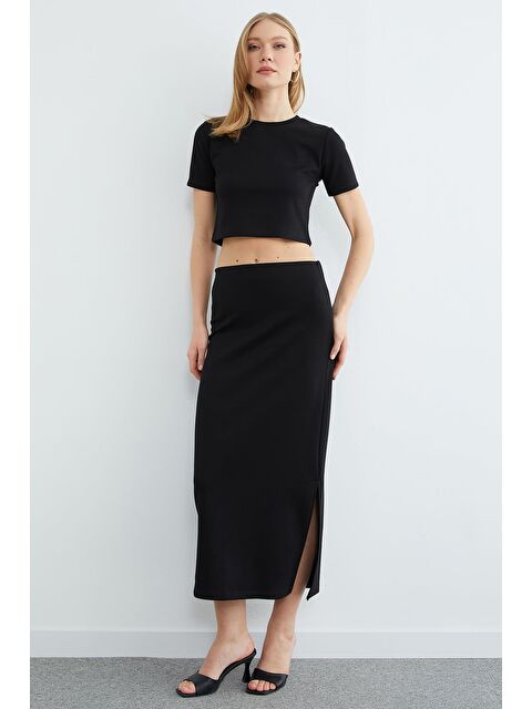 Fullamoda Basic Yırtmaçlı Modal Etekli 2 Li Takım - S000516853-19351