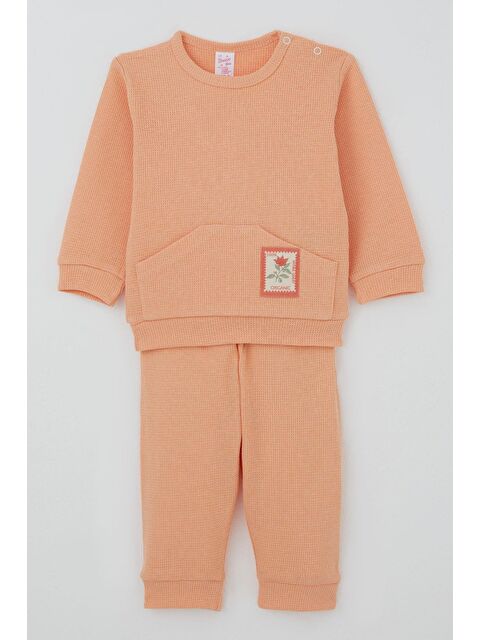 Breeze Kız Bebek Pijama Takımı Omuzdan Patlı Çiçek Baskı Armalı Somon (4 Ay-1 Yaş) - S000507661-24085