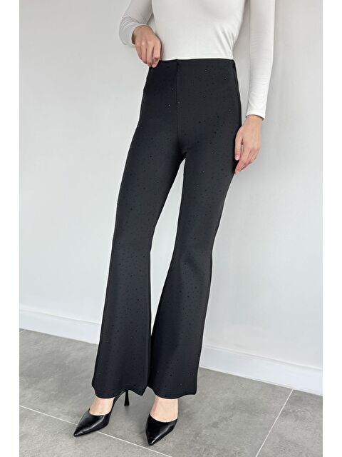 Gülseli Kadın Bel Lastikli Taş İşlemeli Elastanlı İspanyol Paça Pantolon