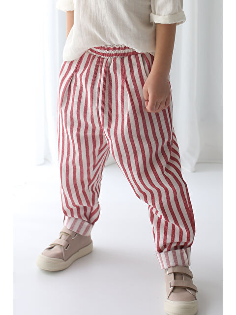 Catz Kids Carrot Pantolon Kırmızı Çizgili Keten - S000117945-37328
