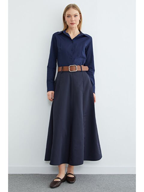 Fullamoda Kemerli Pileli Maxi Boy Etek - S000513477-21164