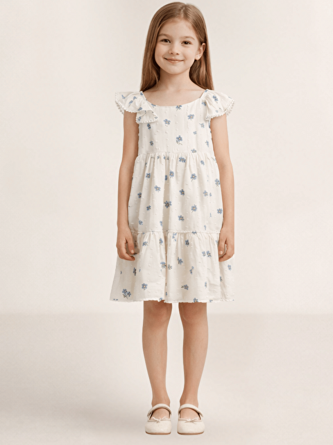 Luggi Baby Kare Yaka Çiçek Desenli Kız Çocuk Elbise