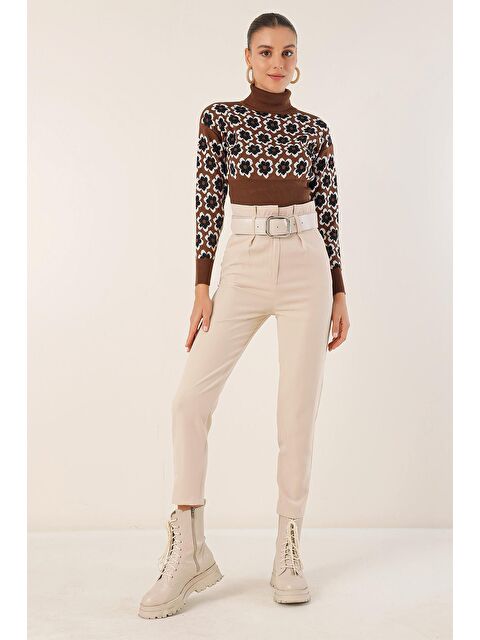 Bigdart 6556 Kemerli Kumaş Pantolon - Krem - S000085410-19966